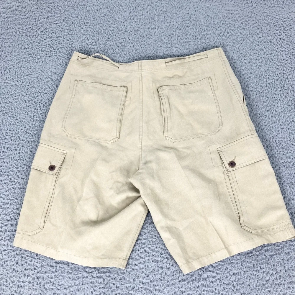 Polo Ralph Lauren Shorts Mens 32 Tan Cargo Silk Linen Cotton Drawstring Resort